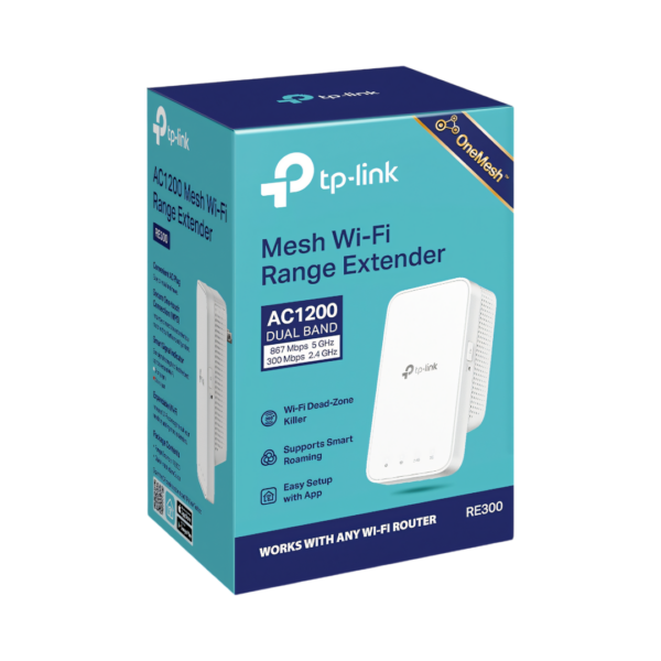 El extensor de cobertura Wi-Fi AC1200 TP-Link RE300 es la solución perfecta para ampliar la cobertura de tu red inalámbrica, proporcionando velocidades duales de hasta 1200Mbps para eliminar las zonas muertas y garantizar una conexión estable en cada rincón de tu hogar u oficina.